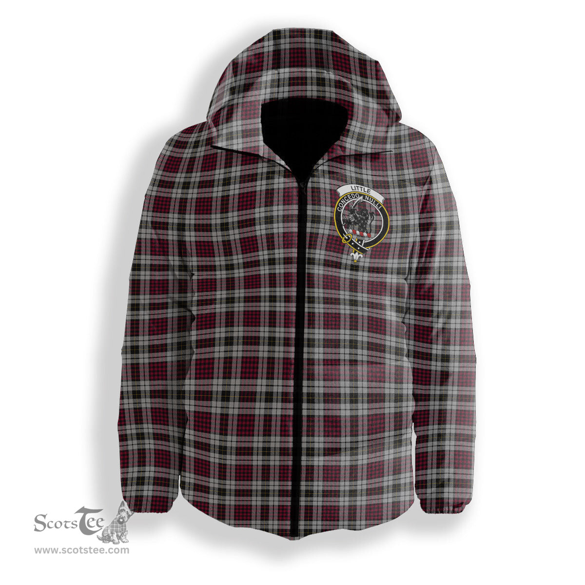 ScotsTee Shop Scottish Little Dress Crest Tartan Down Jacket Winter White Duck Down Plaid