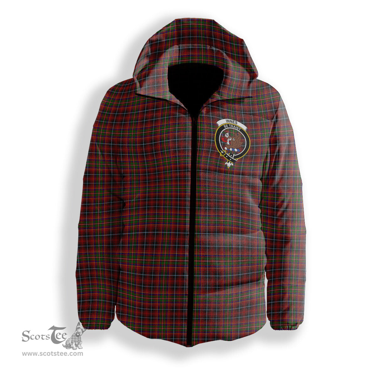ScotsTee Shop Scottish Innes 1 Crest Tartan Down Jacket Winter White Duck Down Plaid