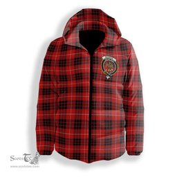 ScotsTee Shop Scottish Monroe Black and Red Modern Crest Tartan Down Jacket Winter White Duck Down Plaid