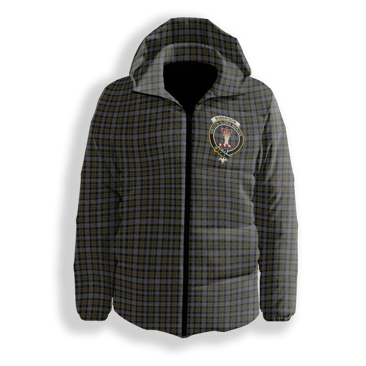 ScotsTee Shop Scottish Robertson Hunting #2 Ancient Crest Tartan Down Jacket Winter White Duck Down Plaid