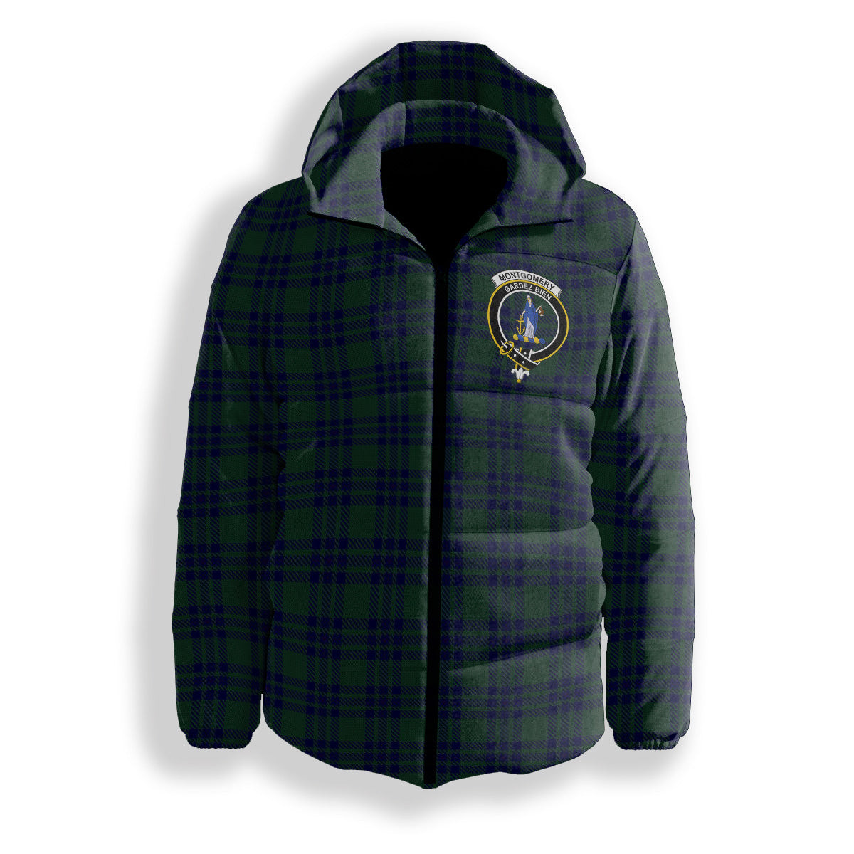 ScotsTee Shop Scottish Montgomery Crest Tartan Down Jacket Winter White Duck Down Plaid