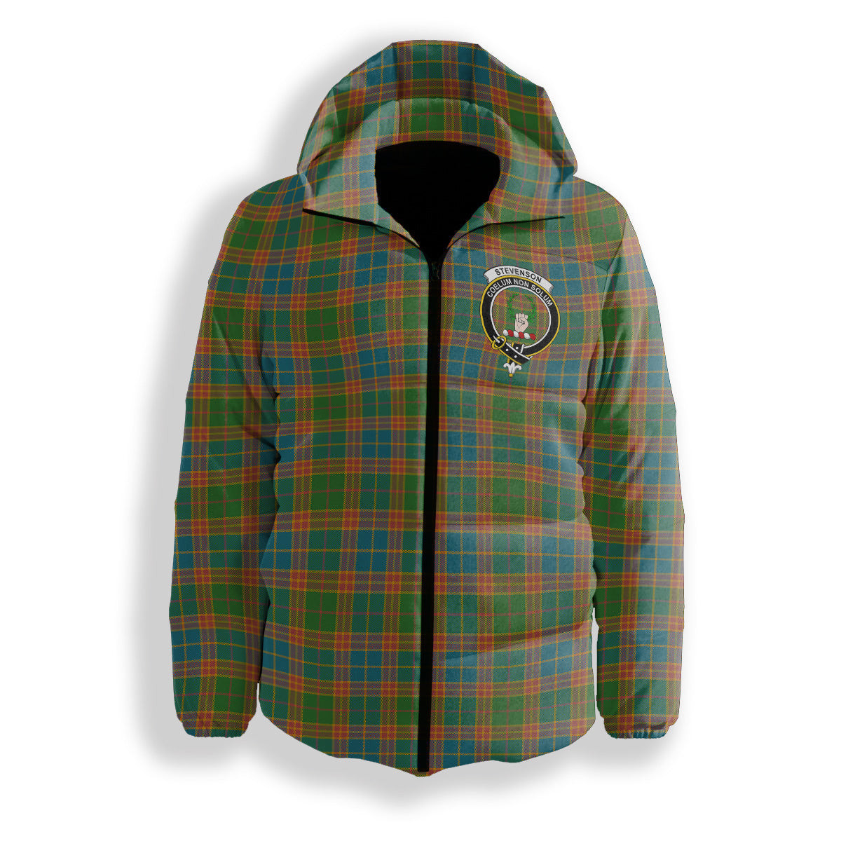 ScotsTee Shop Scottish Stevenson Old Ancient Crest Tartan Down Jacket Winter White Duck Down Plaid