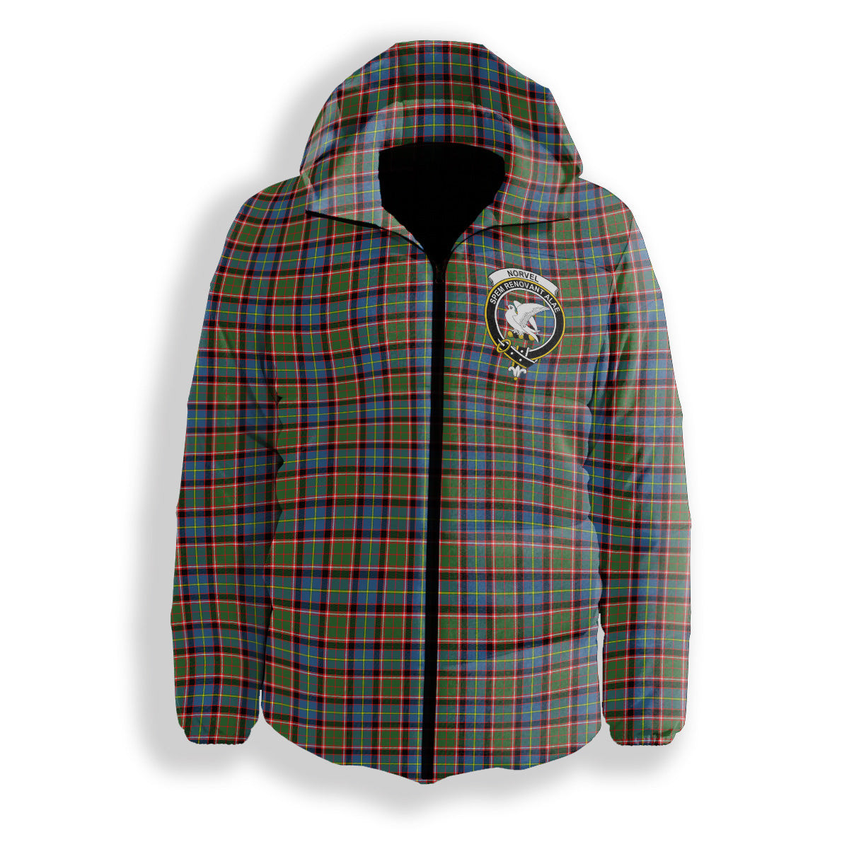 ScotsTee Shop Scottish Norvel Crest Tartan Down Jacket Winter White Duck Down Plaid