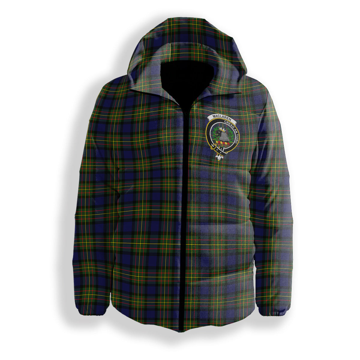 ScotsTee Shop Scottish MacLaren Modern Crest Tartan Down Jacket Winter White Duck Down Plaid