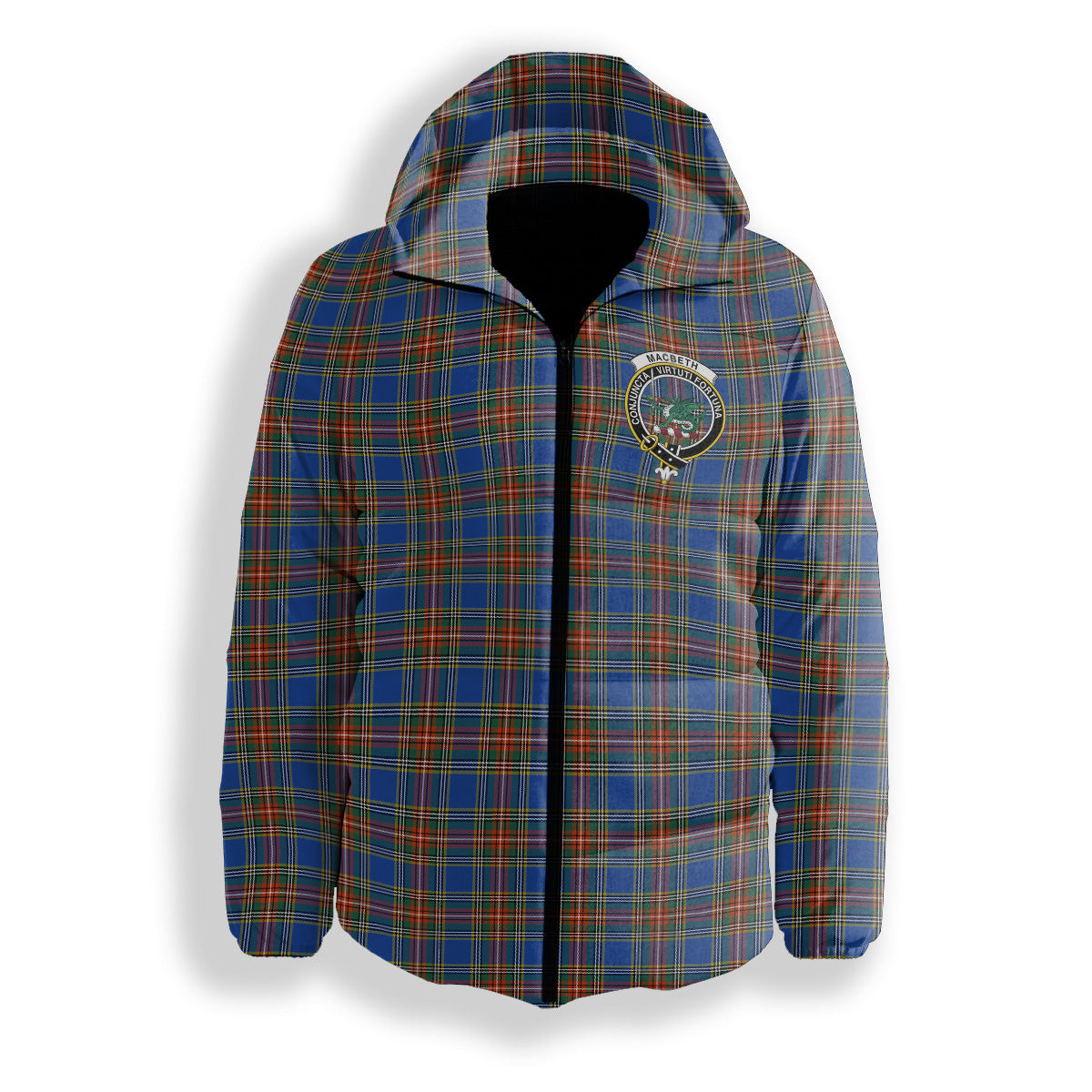 ScotsTee Shop Scottish MacBeth Ancient SC Crest Tartan Down Jacket Winter White Duck Down Plaid