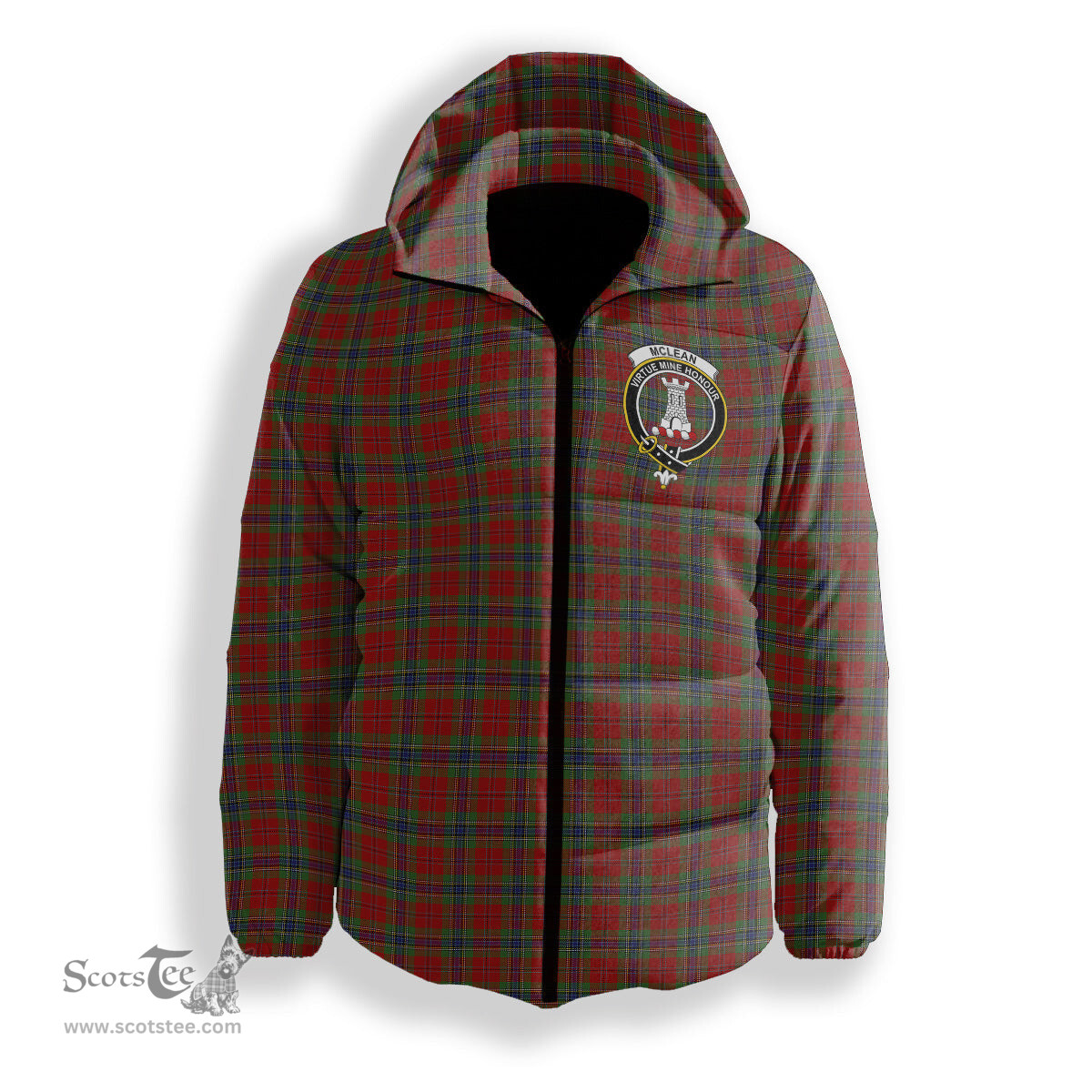 ScotsTee Shop Scottish McLean of Duart Crest Tartan Down Jacket Winter White Duck Down Plaid