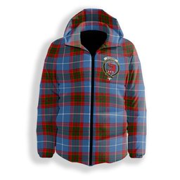 ScotsTee Shop Scottish Sydserf Crest Tartan Down Jacket Winter White Duck Down Plaid