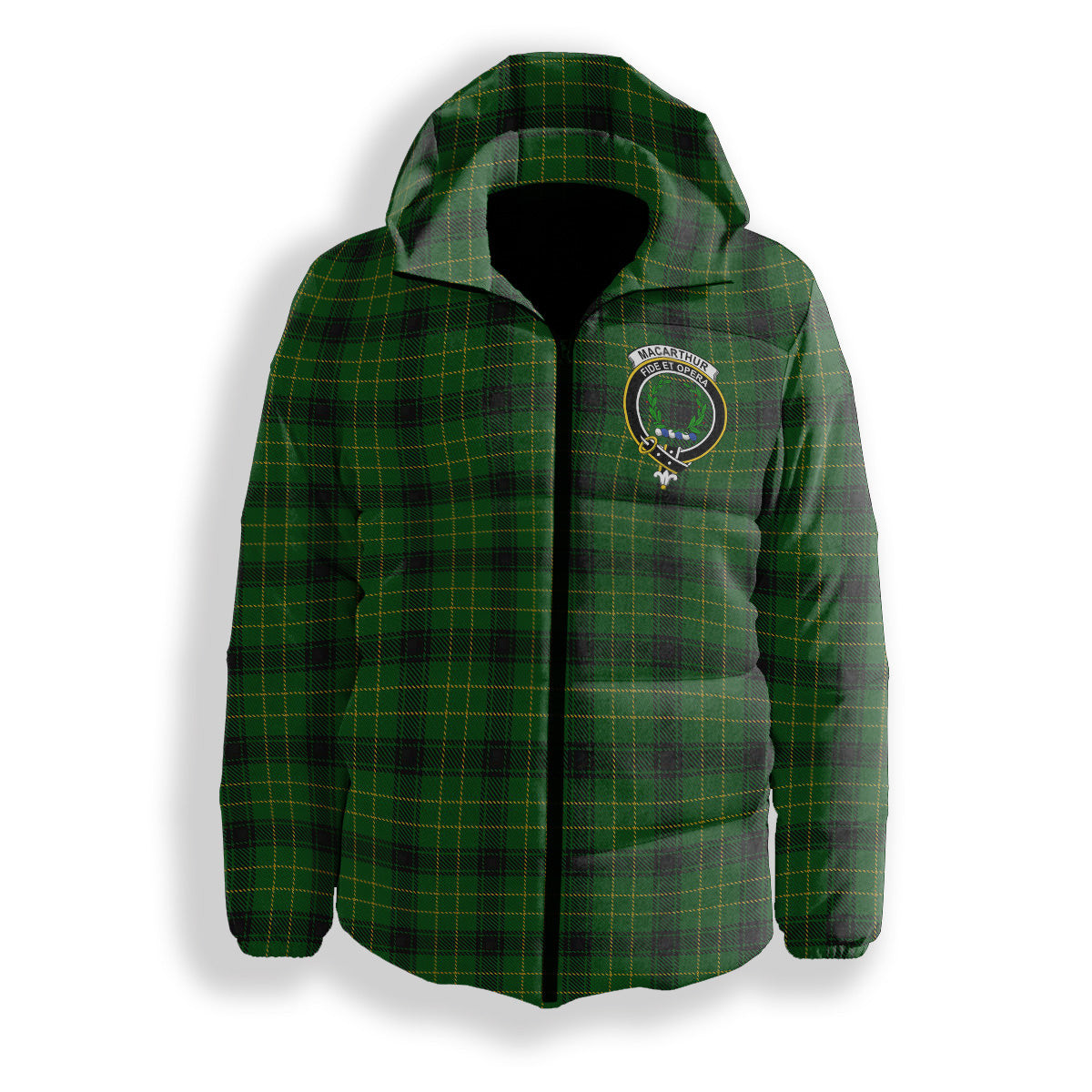 ScotsTee Shop Scottish MacArthur Highland Crest Tartan Down Jacket Winter White Duck Down Plaid