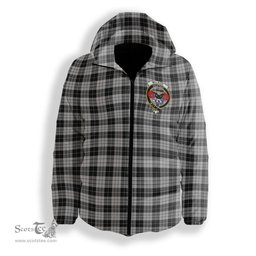 ScotsTee Shop Scottish McLeod Black and White Crest Tartan Down Jacket Winter White Duck Down Plaid