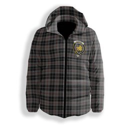 ScotsTee Shop Scottish Thomson Grey Crest Tartan Down Jacket Winter White Duck Down Plaid