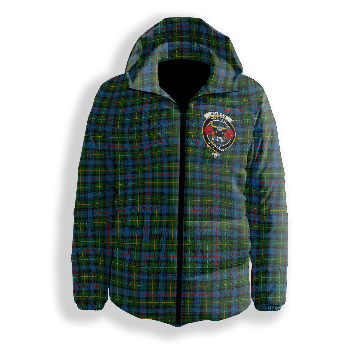 ScotsTee Shop Scottish McLeod of Skye Crest Tartan Down Jacket Winter White Duck Down Plaid