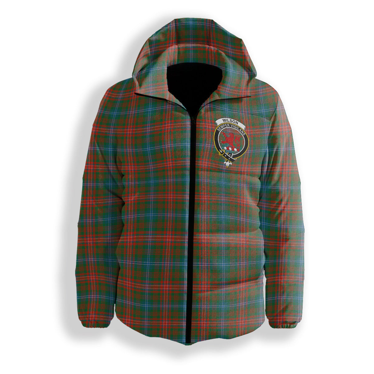 ScotsTee Shop Scottish Wilson Janet Ancient Clan Crest Tartan Down Jacket Winter White Duck Down Plaid