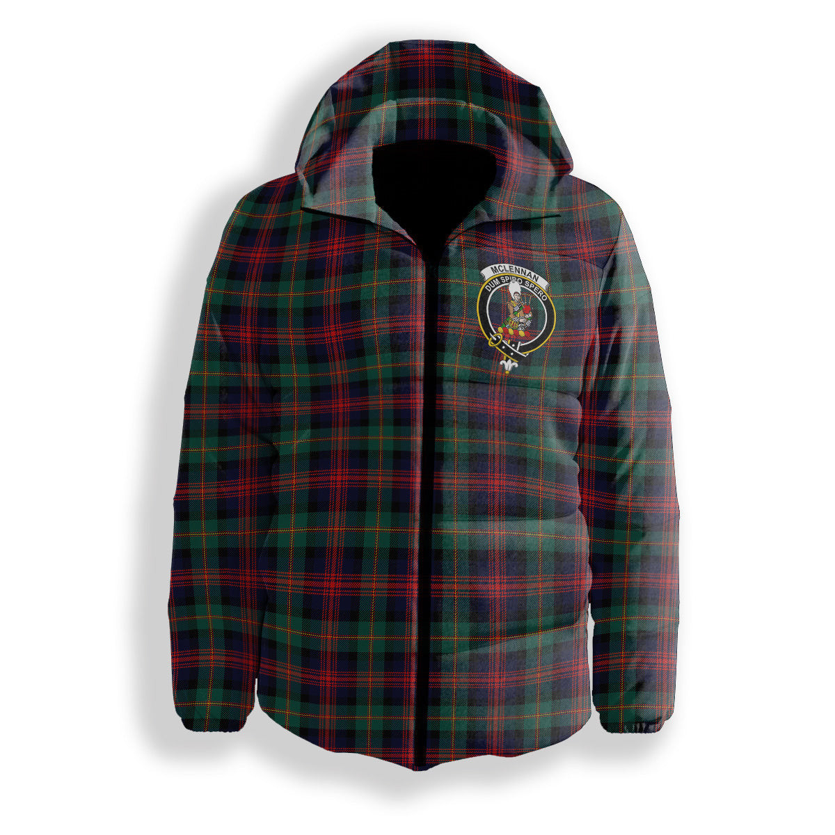 ScotsTee Shop Scottish McLennan Modern Crest Tartan Down Jacket Winter White Duck Down Plaid