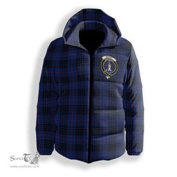 ScotsTee Shop Scottish McCoy Blue Crest Tartan Down Jacket Winter White Duck Down Plaid