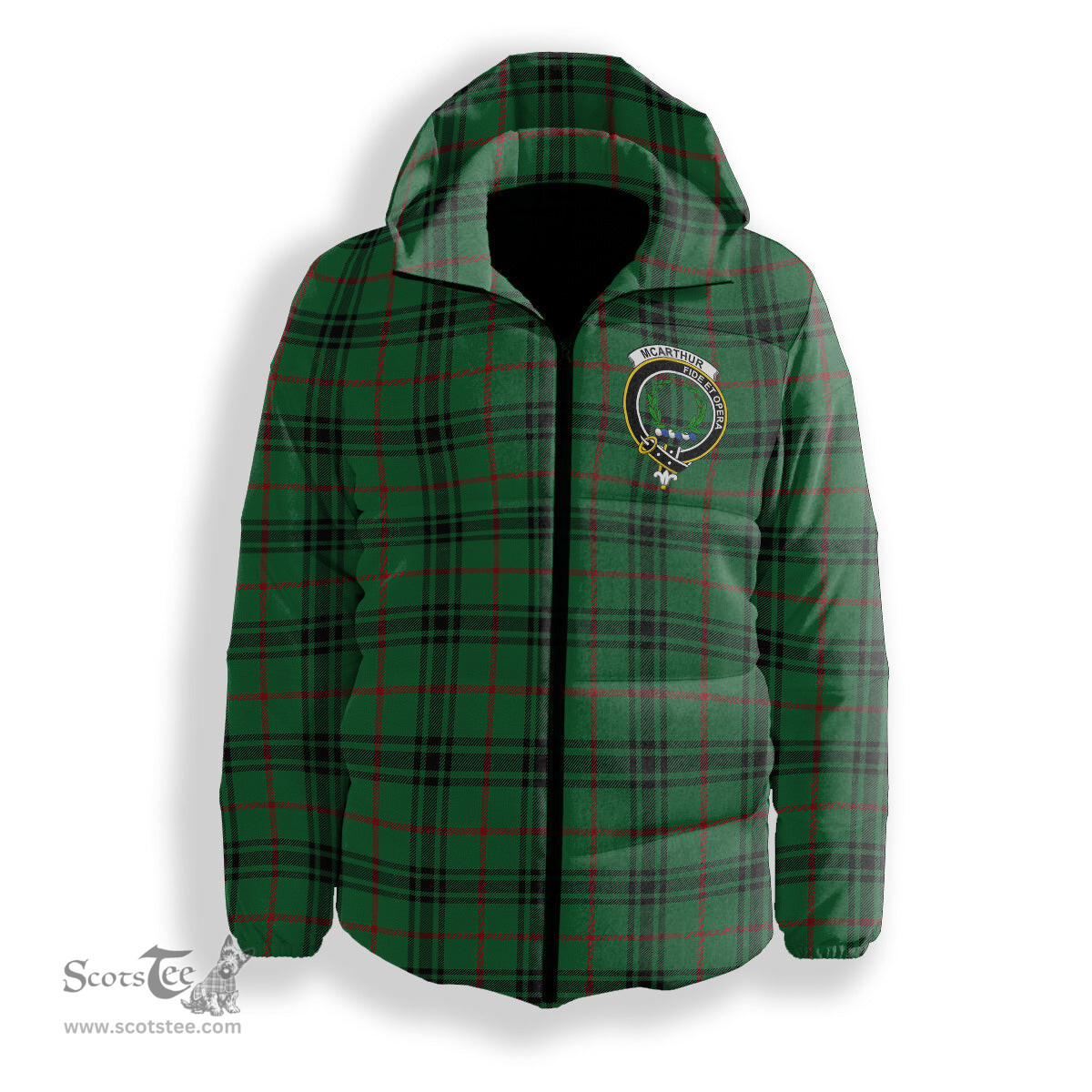 ScotsTee Shop Scottish McArthur-Fox Ancient Crest Tartan Down Jacket Winter White Duck Down Plaid