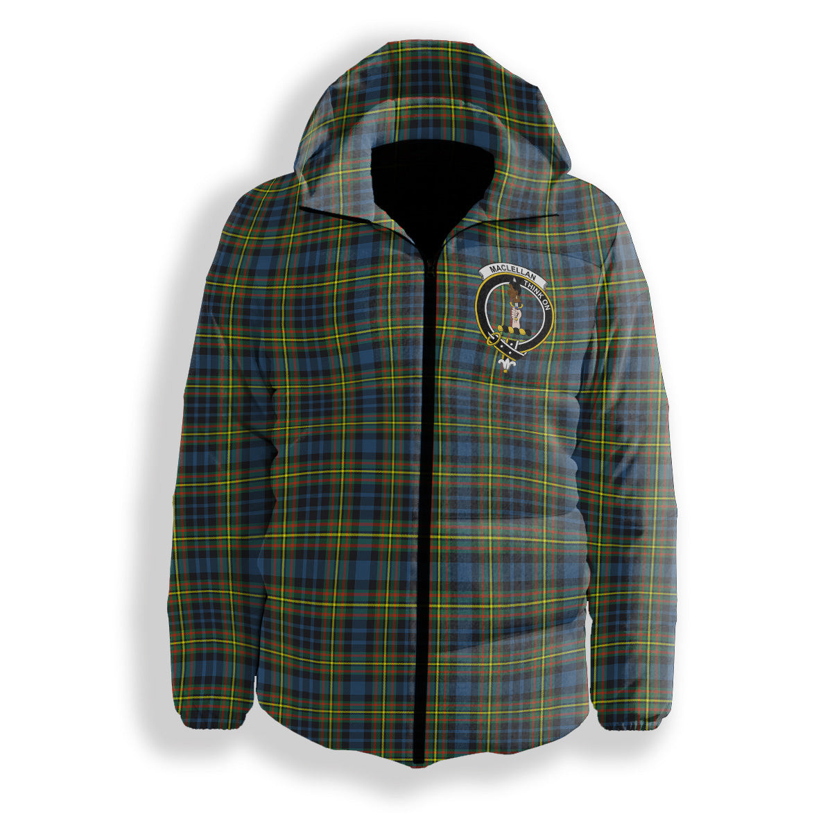 ScotsTee Shop Scottish MacLellan Ancient Crest Tartan Down Jacket Winter White Duck Down Plaid
