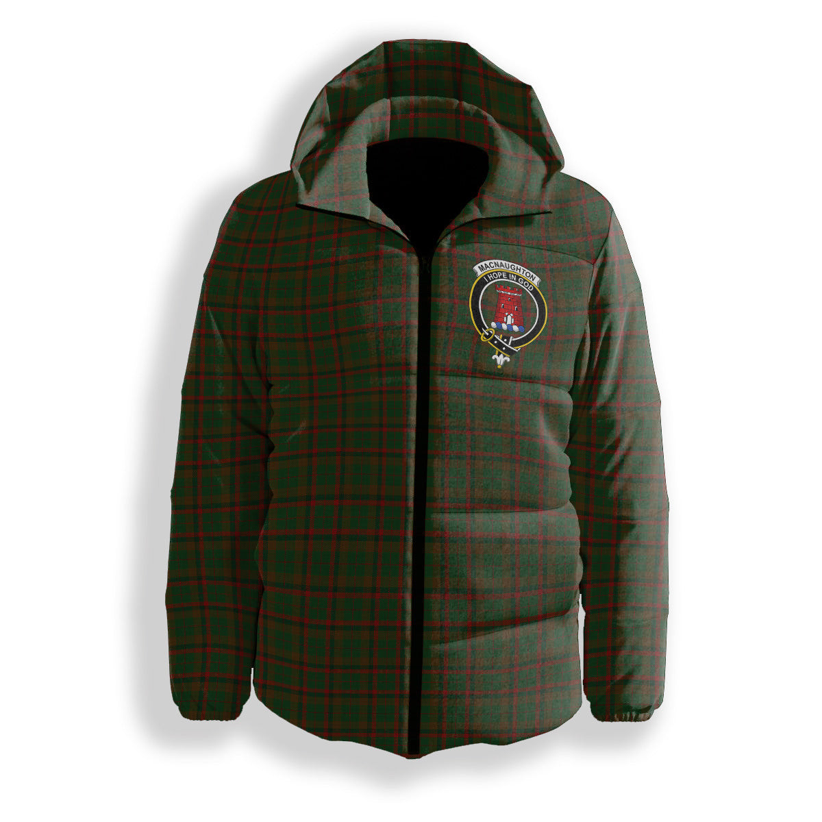 ScotsTee Shop Scottish Macnaughton Hunting Crest Tartan Down Jacket Winter White Duck Down Plaid