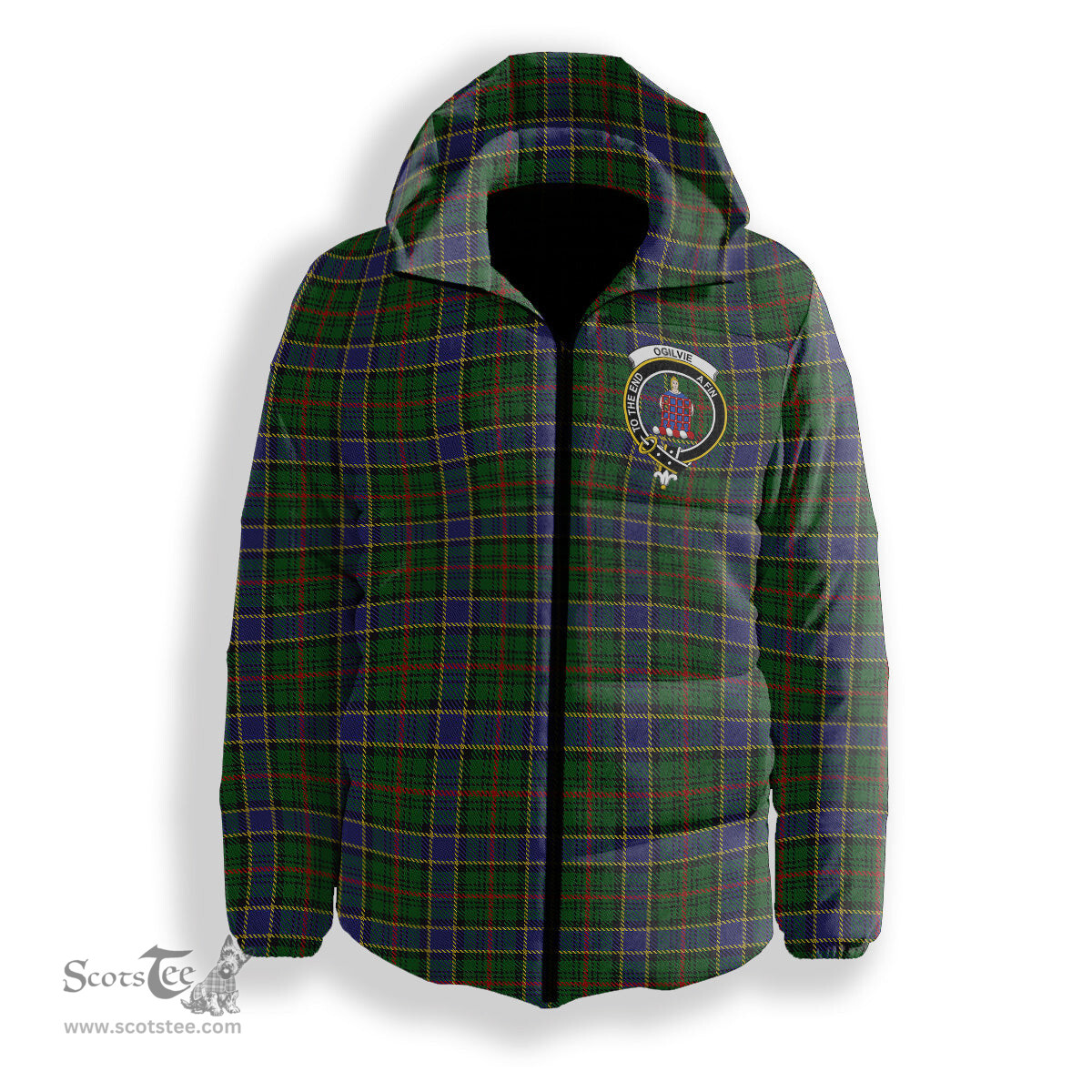 ScotsTee Shop Scottish Ogilvie Hunting 1 Crest Tartan Down Jacket Winter White Duck Down Plaid