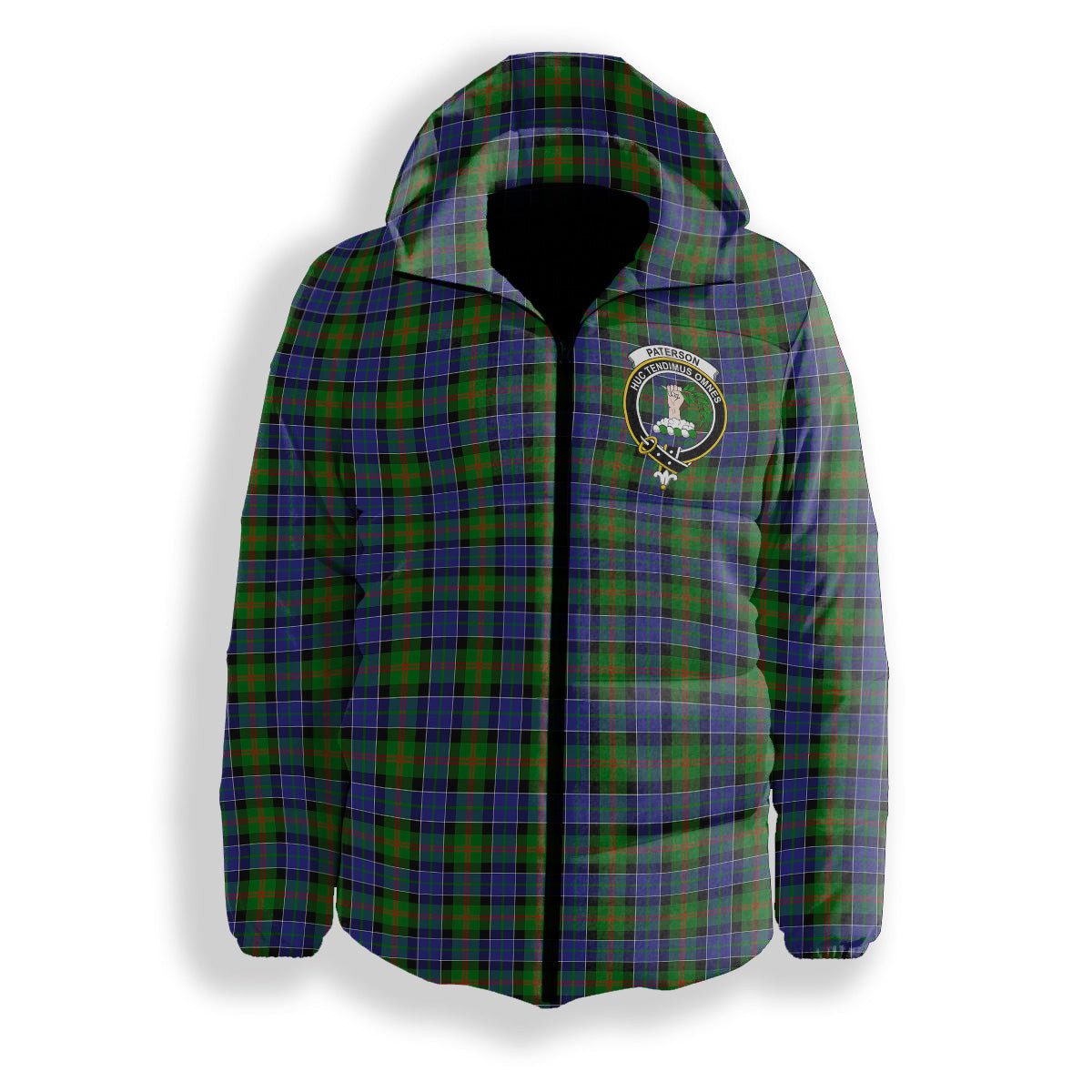 ScotsTee Shop Scottish Paterson SC Crest Tartan Down Jacket Winter White Duck Down Plaid