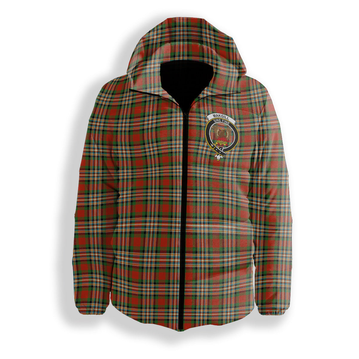 ScotsTee Shop Scottish MakGill Ancient Crest Tartan Down Jacket Winter White Duck Down Plaid