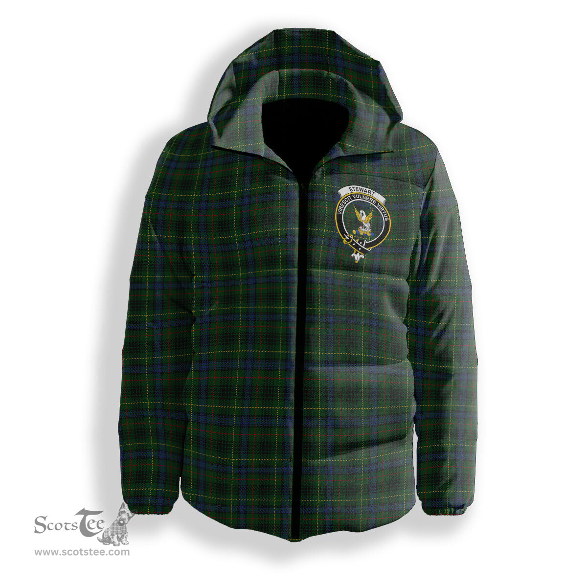 ScotsTee Shop Scottish Stewart Hunting 1 Crest Tartan Down Jacket Winter White Duck Down Plaid