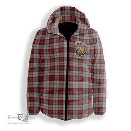 ScotsTee Shop Scottish MacPherson Dress Burgundy Dance Crest Tartan Down Jacket Winter White Duck Down Plaid
