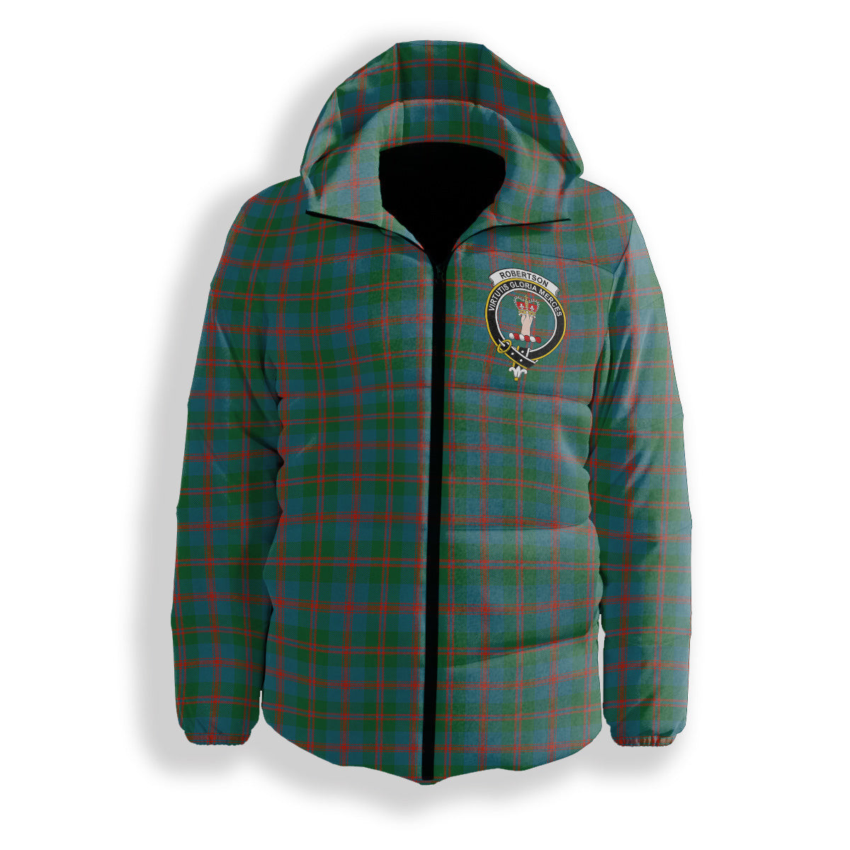 ScotsTee Shop Scottish Robertson of Struan Ancient Crest Tartan Down Jacket Winter White Duck Down Plaid