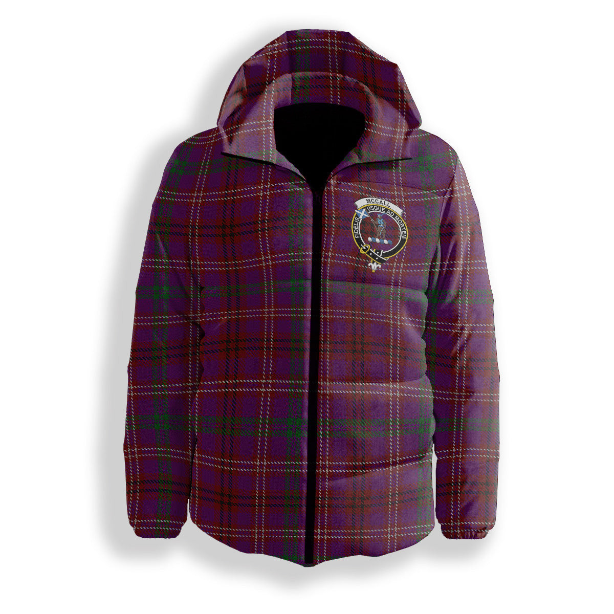 ScotsTee Shop Scottish McCall (Caithness) Crest Tartan Down Jacket Winter White Duck Down Plaid