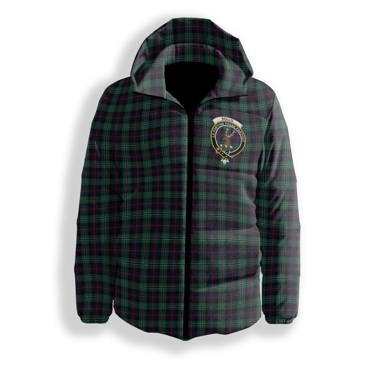 ScotsTee Shop Scottish Rollo Hunting Crest Tartan Down Jacket Winter White Duck Down Plaid