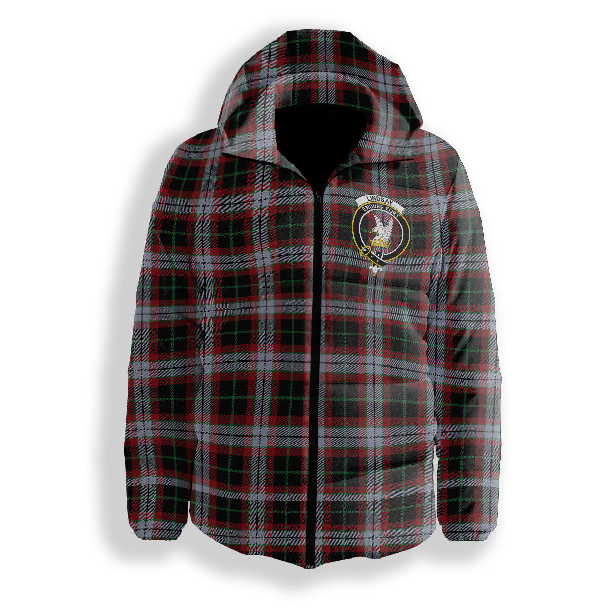 ScotsTee Shop Scottish Lindsay Hunting Ancient Crest Tartan Down Jacket Winter White Duck Down Plaid
