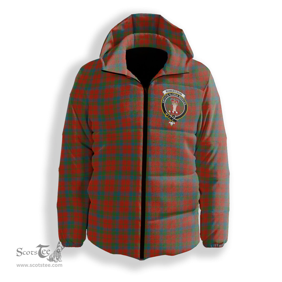 ScotsTee Shop Scottish Robertson Ancient Clan Crest Tartan Down Jacket Winter White Duck Down Plaid