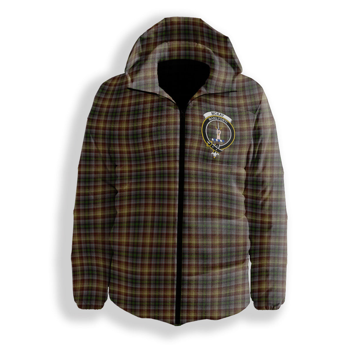 ScotsTee Shop Scottish McKay of Strathnaver Crest Tartan Down Jacket Winter White Duck Down Plaid
