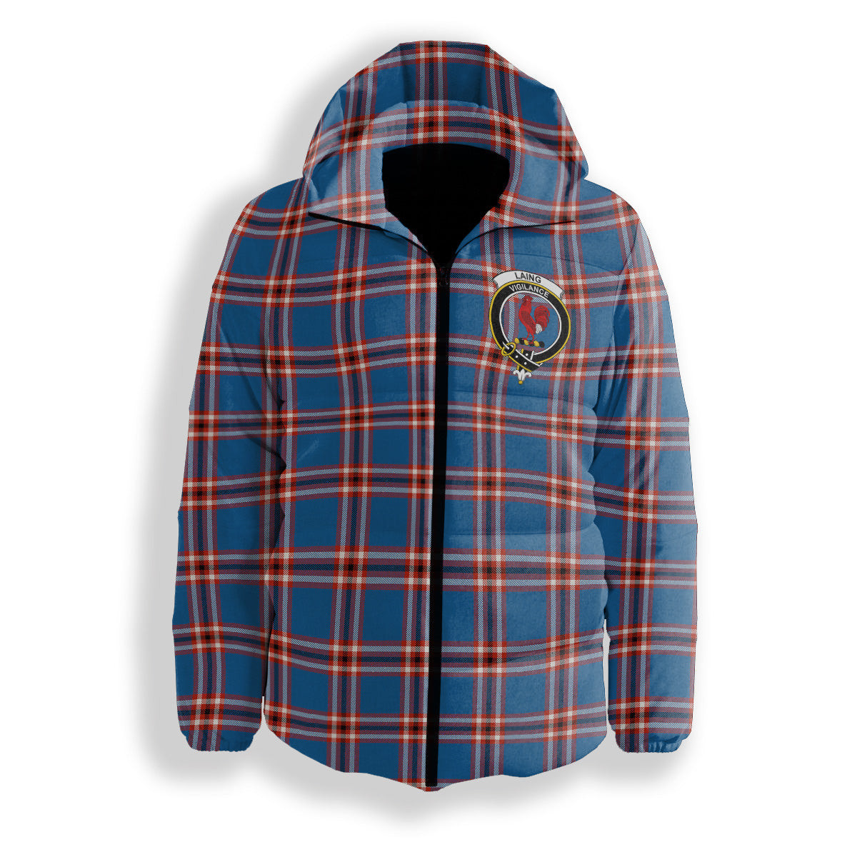 ScotsTee Shop Scottish Laing of Archiestown Ancient Crest Tartan Down Jacket Winter White Duck Down Plaid