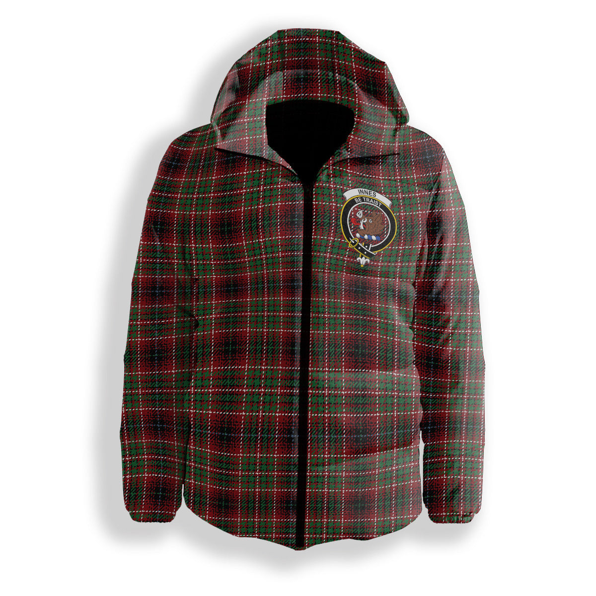 ScotsTee Shop Scottish Innes of Cowie Ancient Crest Tartan Down Jacket Winter White Duck Down Plaid