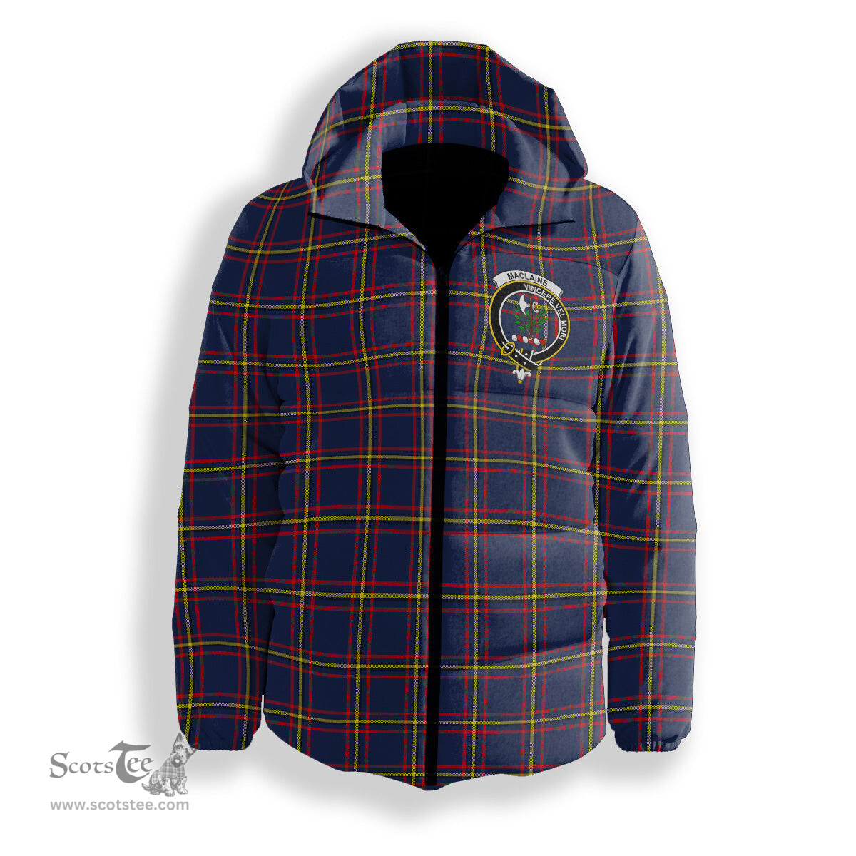 ScotsTee Shop Scottish MacLaine of Lochbuie Hunting Modern Crest Tartan Down Jacket Winter White Duck Down Plaid