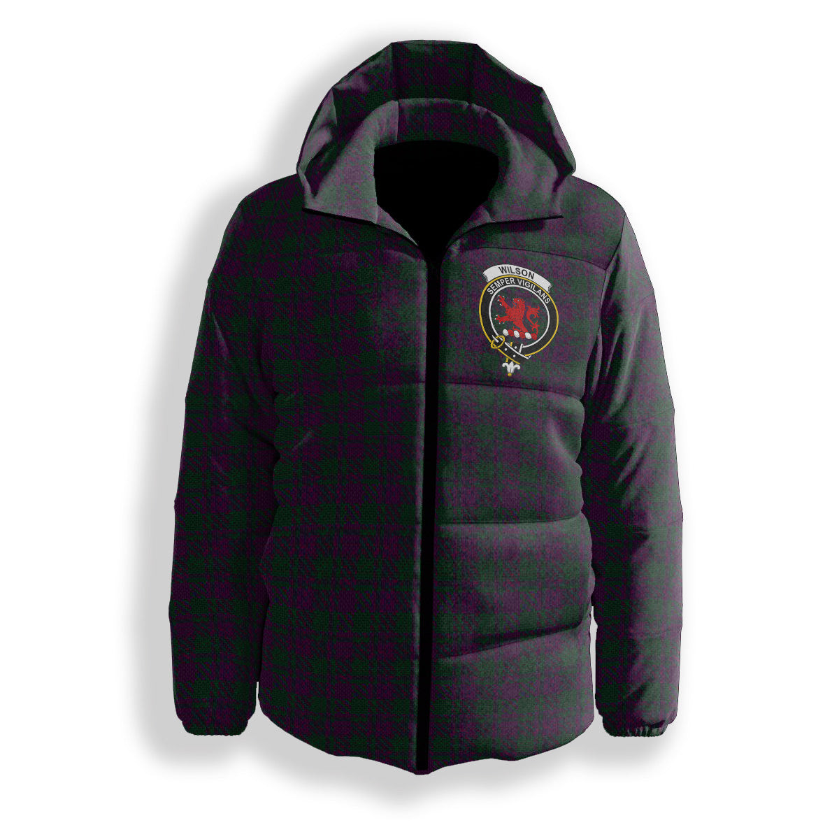 ScotsTee Shop Scottish Wilsons 211 Crest Tartan Down Jacket Winter White Duck Down Plaid
