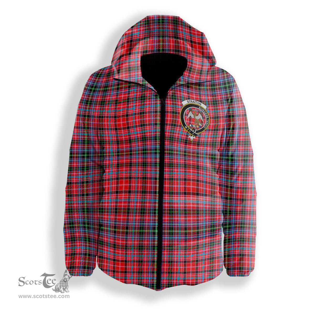 ScotsTee Shop Scottish Straiton Crest Tartan Down Jacket Winter White Duck Down Plaid