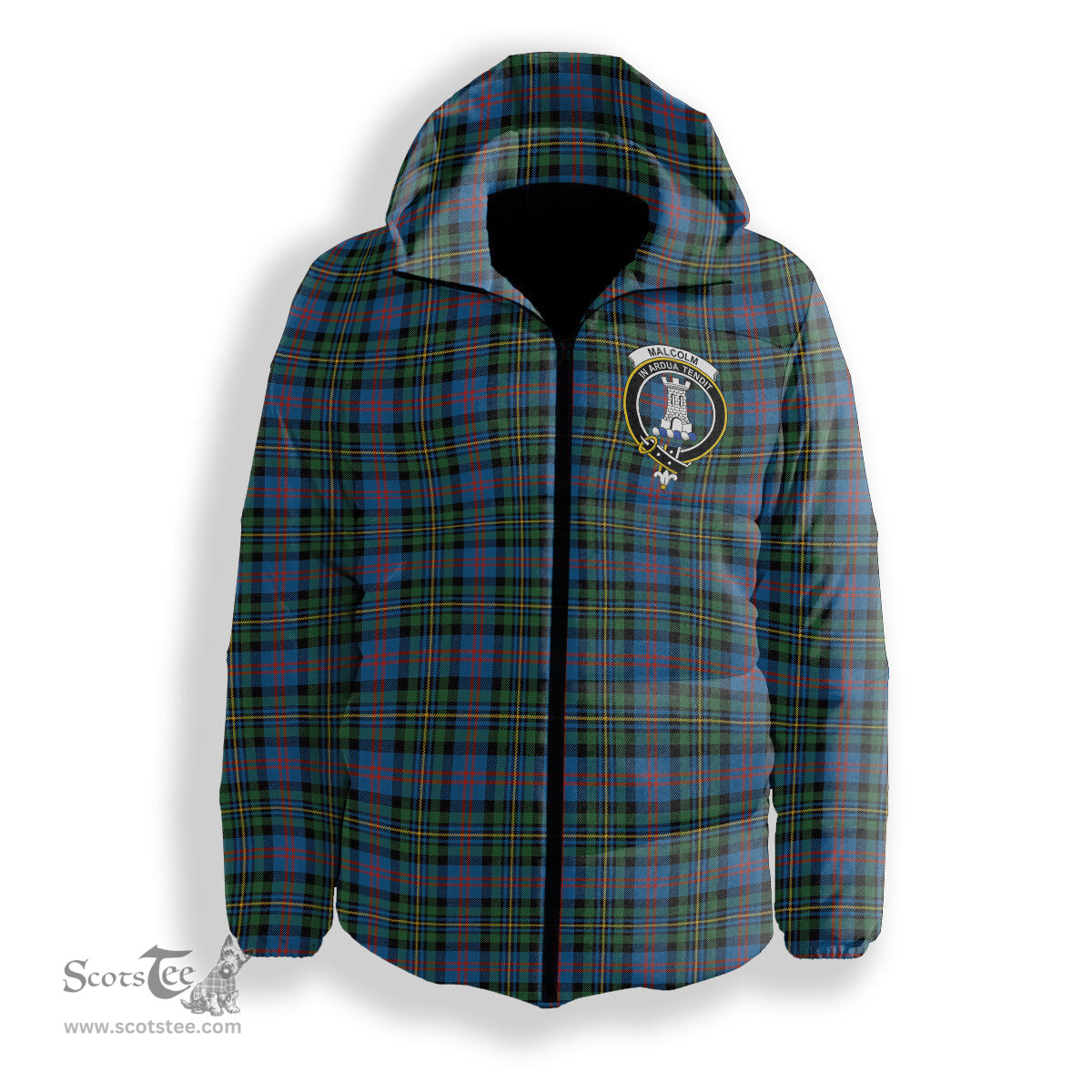 ScotsTee Shop Scottish Malcolm of Berwick Ancient Crest Tartan Down Jacket Winter White Duck Down Plaid
