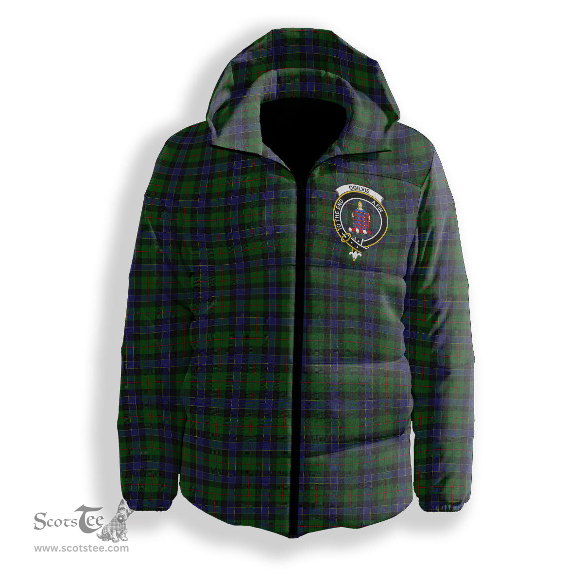 ScotsTee Shop Scottish Ogilvie of Inverarity VS 2 Crest Tartan Down Jacket Winter White Duck Down Plaid