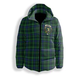ScotsTee Shop Scottish Stewart Hunting Modern SC Crest Tartan Down Jacket Winter White Duck Down Plaid