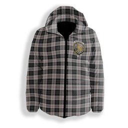 ScotsTee Shop Scottish MacPherson of Cluny Black and White Crest Tartan Down Jacket Winter White Duck Down Plaid