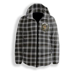 ScotsTee Shop Scottish MacFie of Colonsay Dress Crest Tartan Down Jacket Winter White Duck Down Plaid
