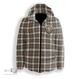 ScotsTee Shop Scottish Stewart Dress Modern SC Crest Tartan Down Jacket Winter White Duck Down Plaid