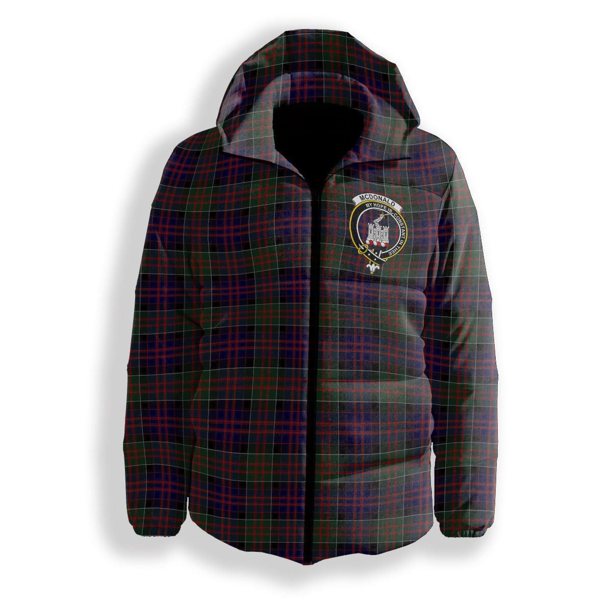 ScotsTee Shop Scottish McDonald of Clan Ranald Crest Tartan Down Jacket Winter White Duck Down Plaid