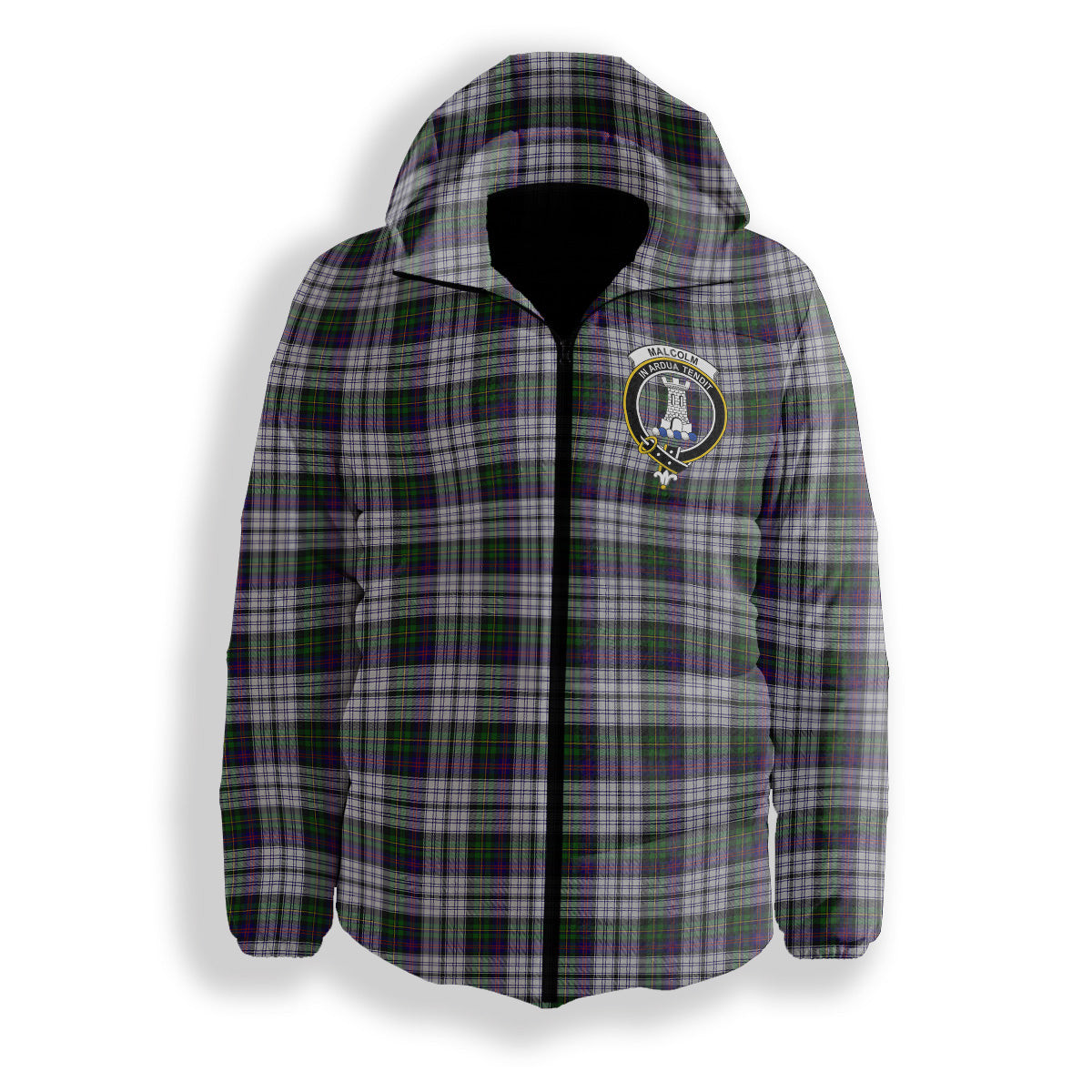 ScotsTee Shop Scottish Malcolm Dress Lochcarron 2005 Crest Tartan Down Jacket Winter White Duck Down Plaid