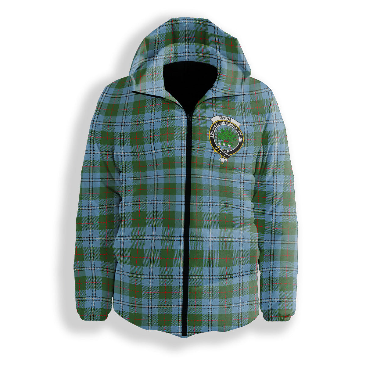ScotsTee Shop Scottish Irvine of Glentulchan Modern Crest Tartan Down Jacket Winter White Duck Down Plaid