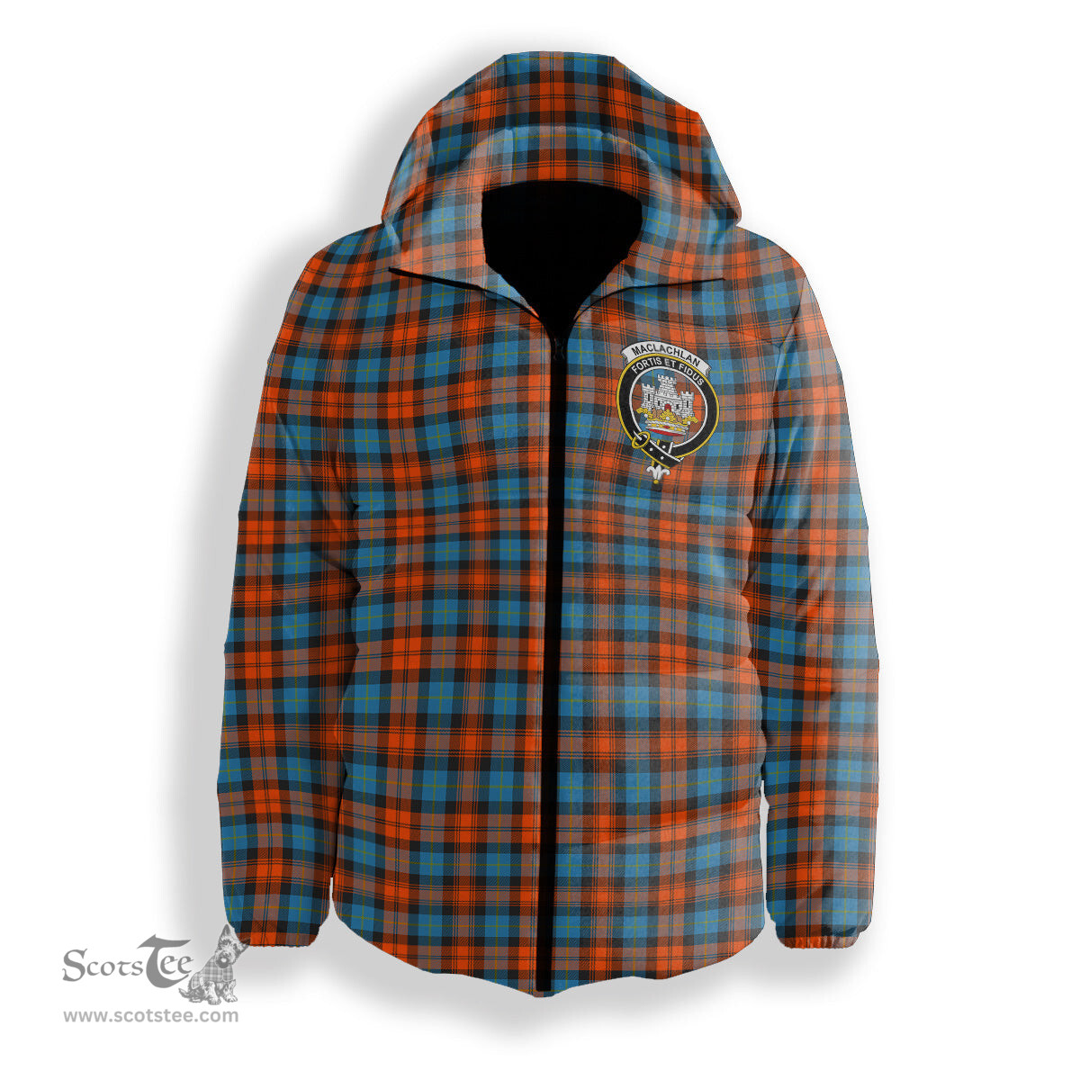 ScotsTee Shop Scottish MacLachlan Ancient Crest Tartan Down Jacket Winter White Duck Down Plaid