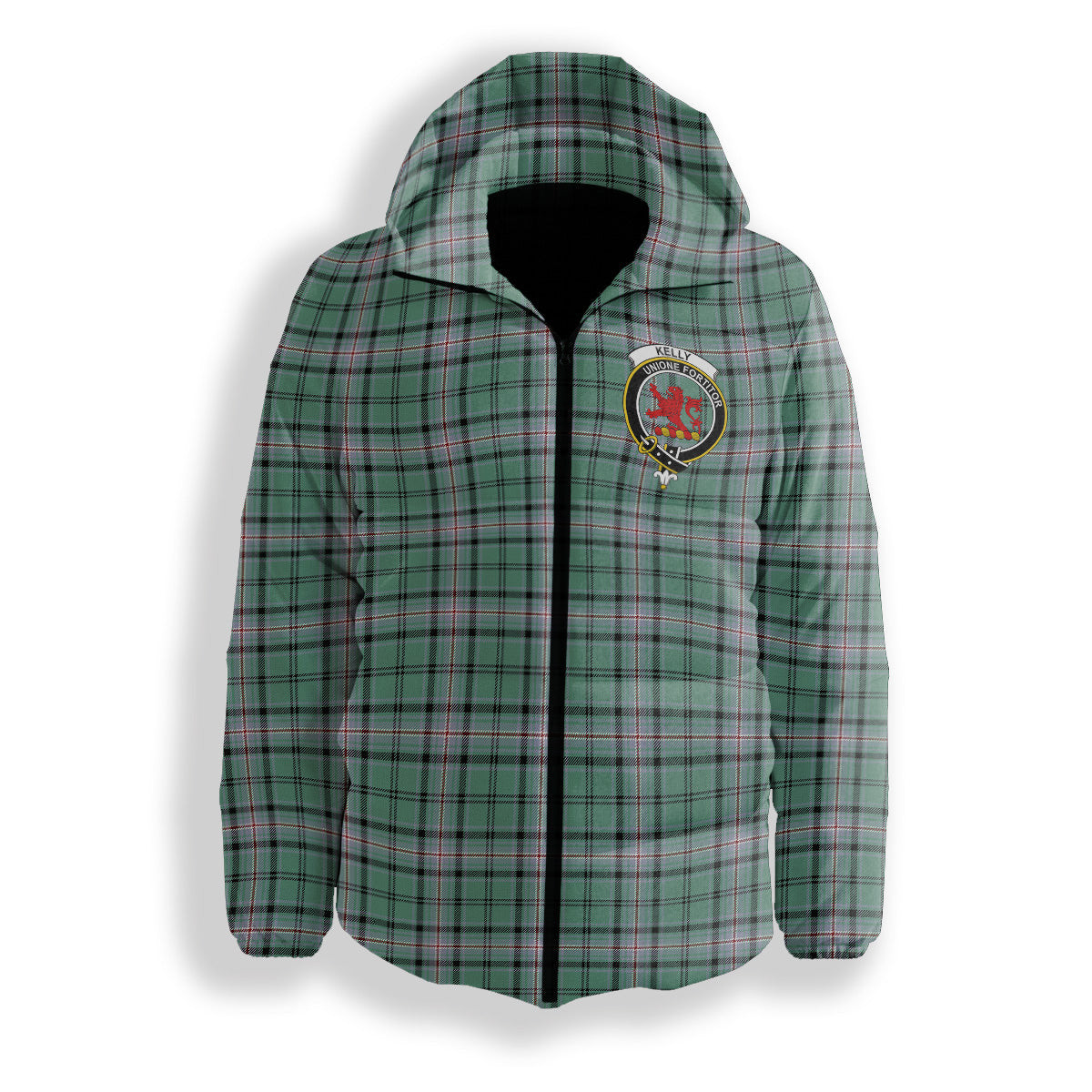 ScotsTee Shop Scottish Kelly of Sleat Hunting Ancient Crest Tartan Down Jacket Winter White Duck Down Plaid