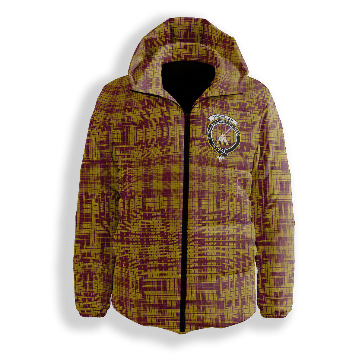 ScotsTee Shop Scottish MacMillan Dress Crest Tartan Down Jacket Winter White Duck Down Plaid