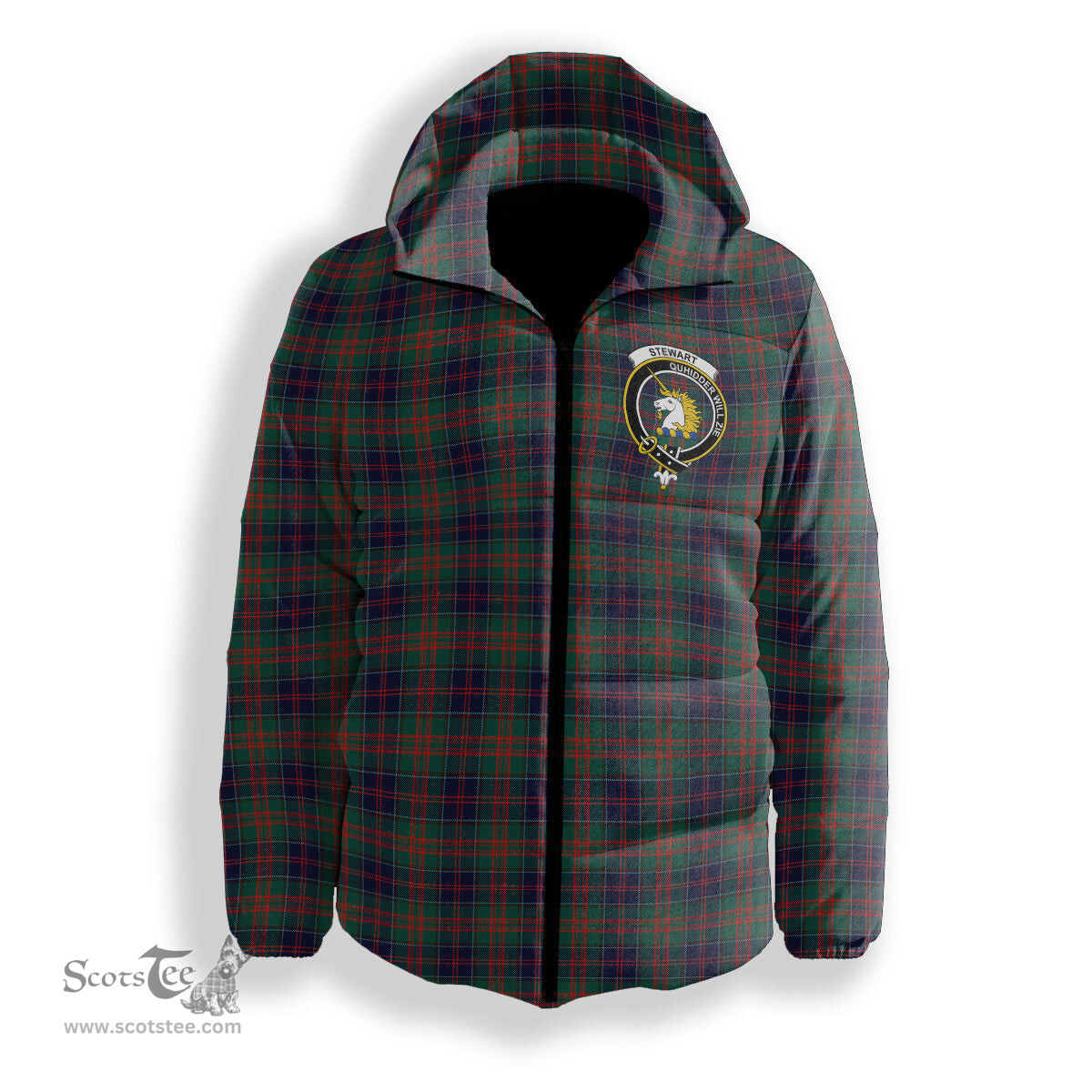 ScotsTee Shop Scottish Stewart of Appin Hunting Modern Clan Crest Tartan Down Jacket Winter White Duck Down Plaid